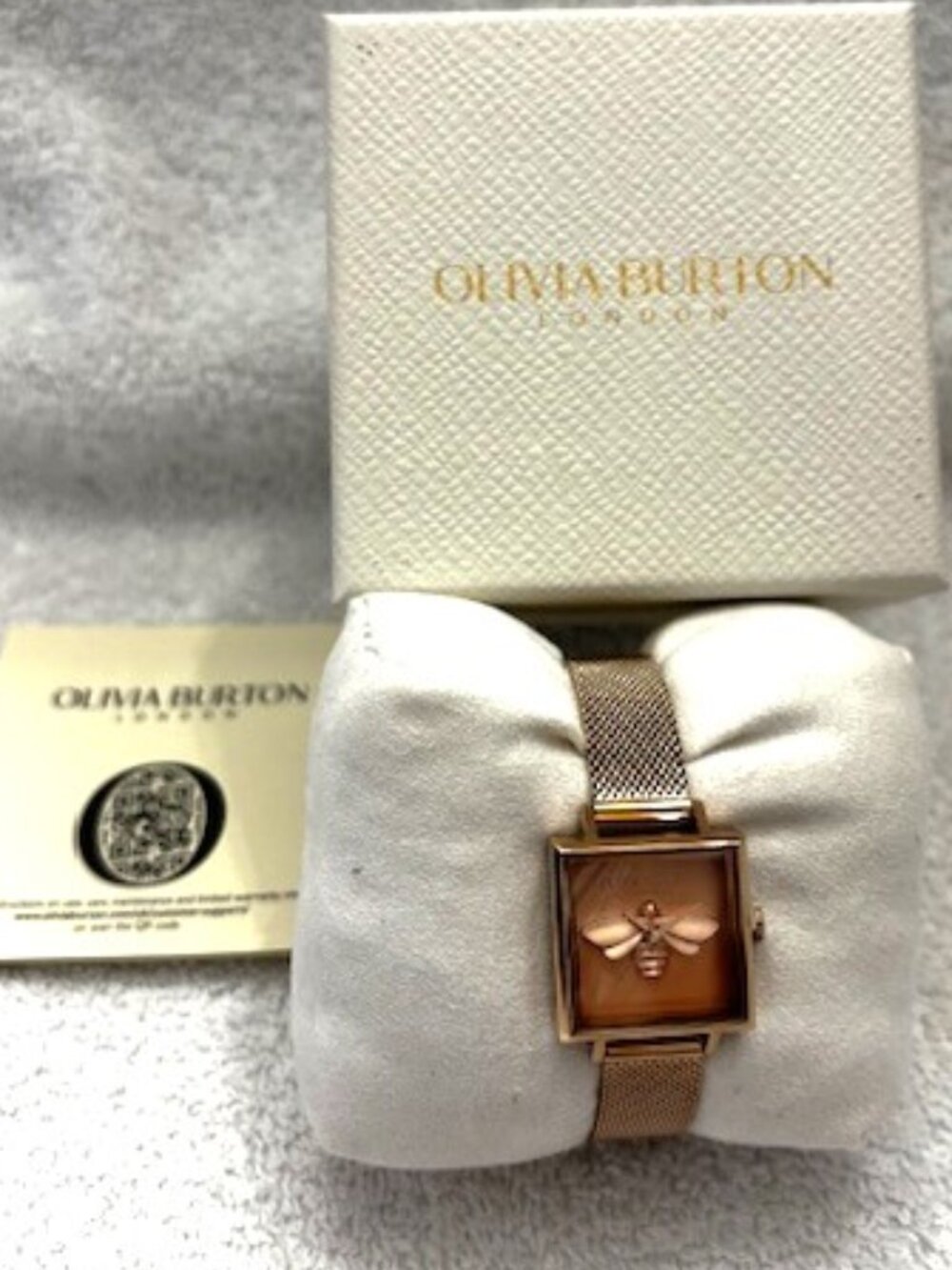 Olivia Burton London 22.5 mm Lucky Bee watch rose gold tone mesh strap NIB